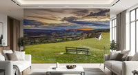 Golden Sunset Valley Bench Wall Mural