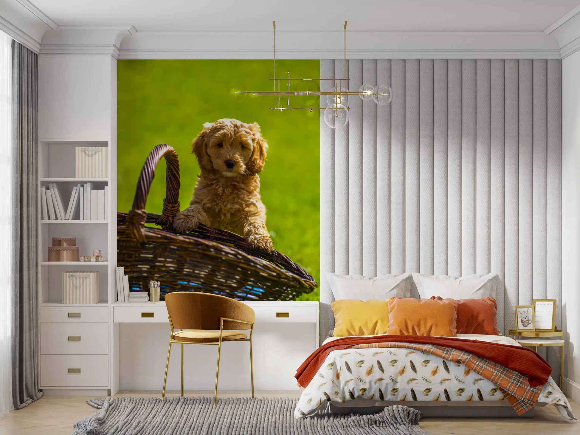 Playful Golden Puppy Portrait Wall Mural