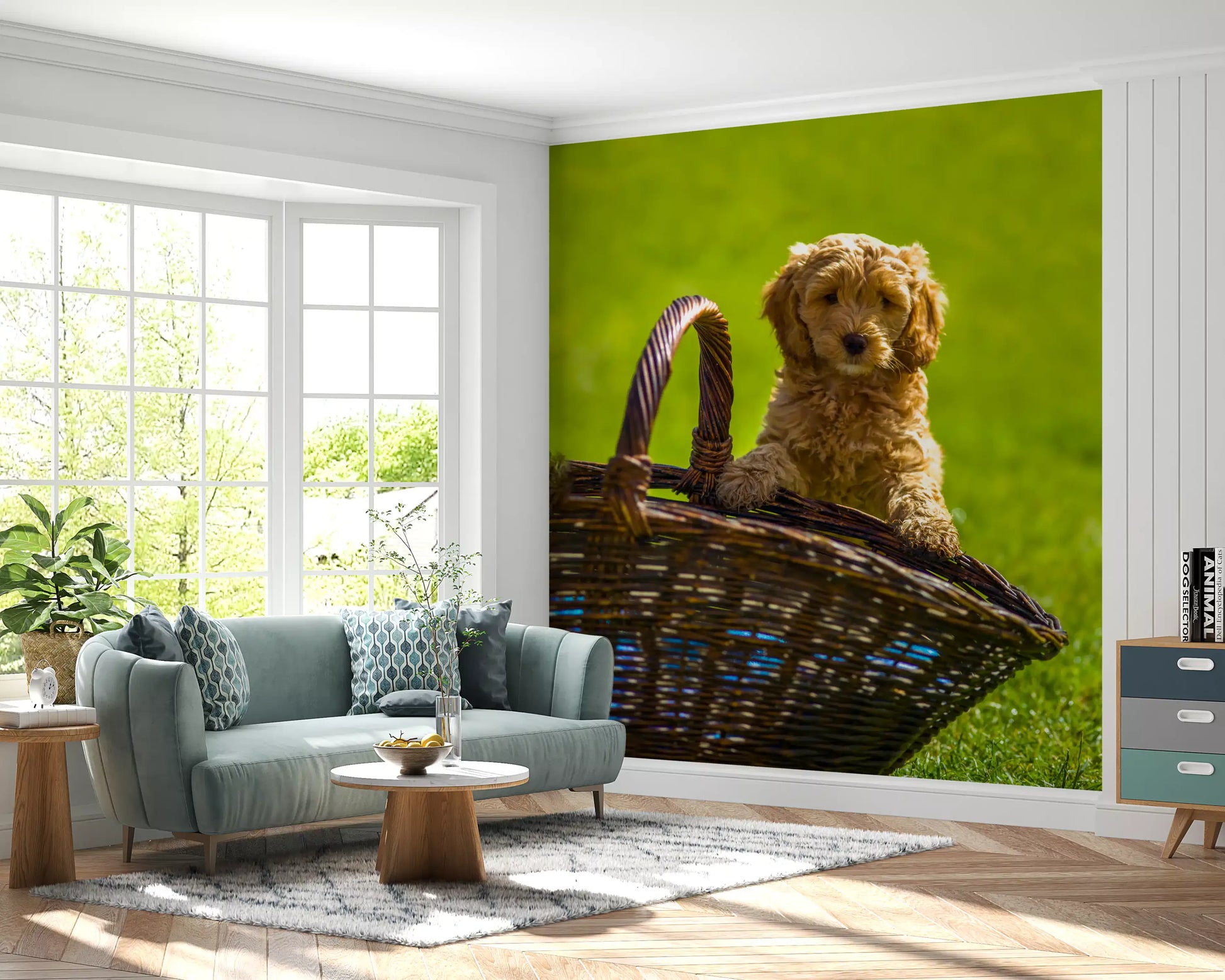 Playful Golden Puppy Portrait Wall Mural