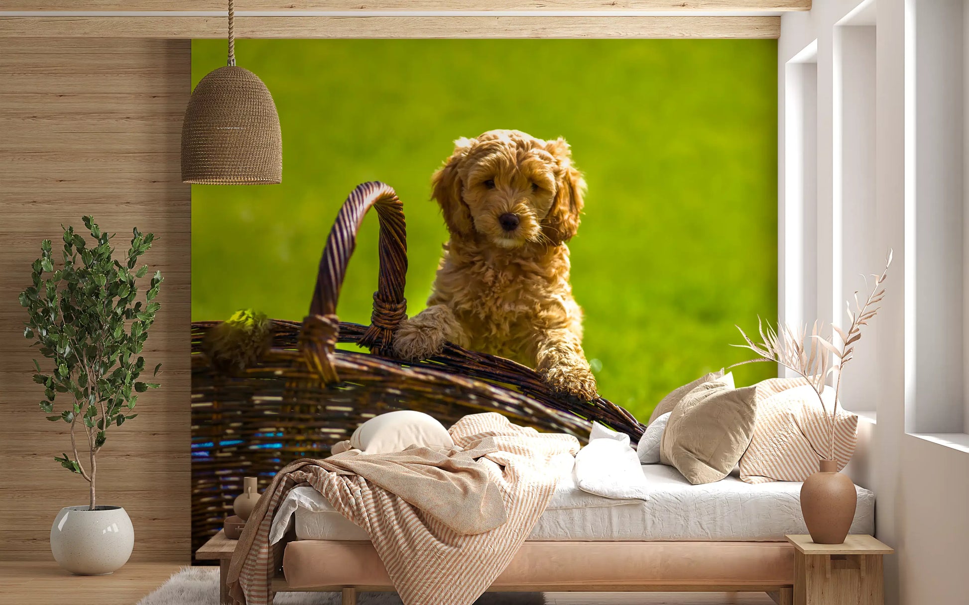Playful Golden Puppy Portrait Wall Mural