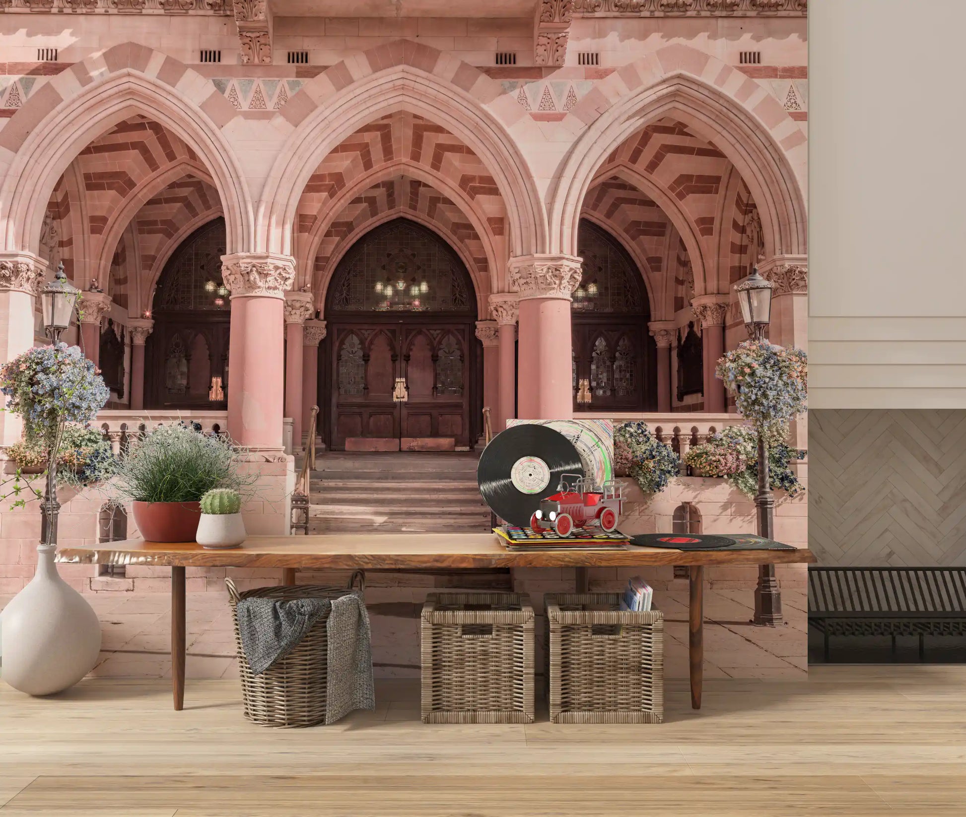 Ornate Historical Stone Facade Wall Mural