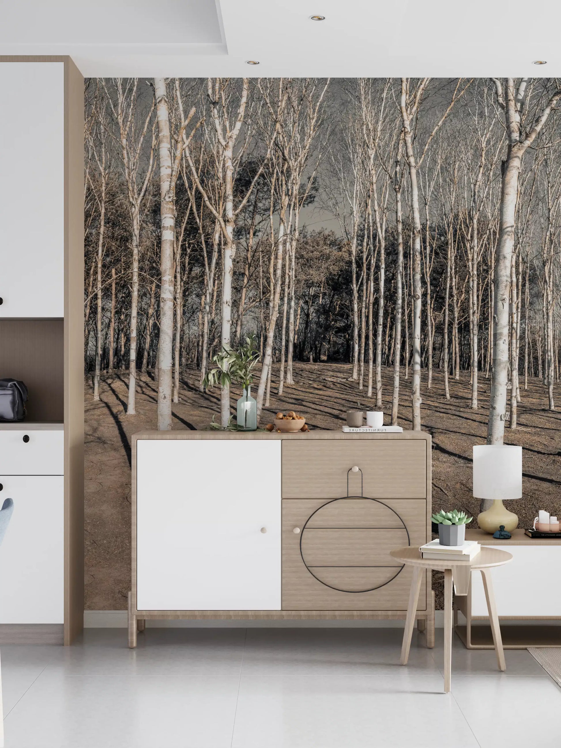 Winter Woodland Shadow Path Wall Mural