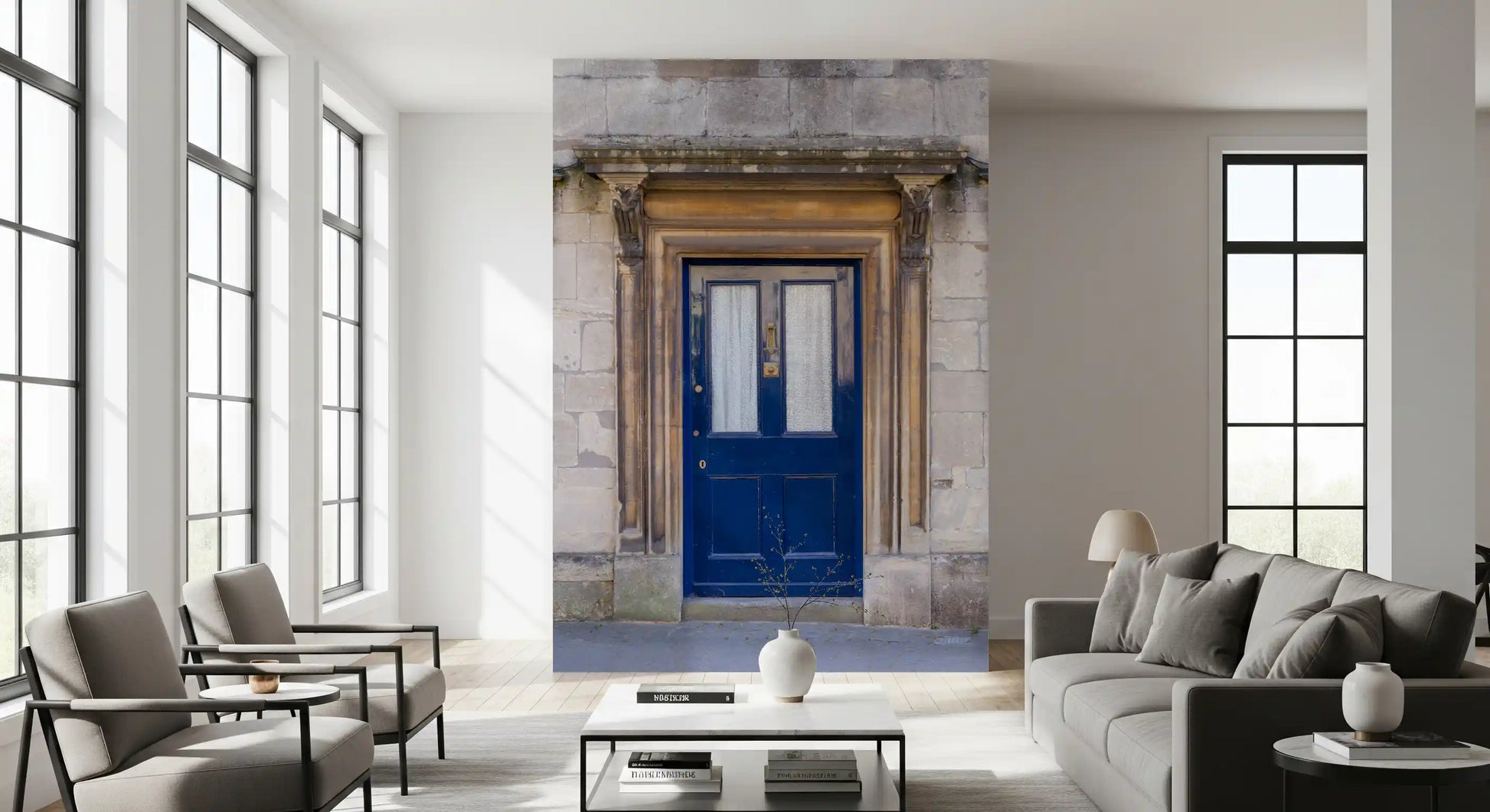 Stone Archway and Deep Blue Entry Wall Mural