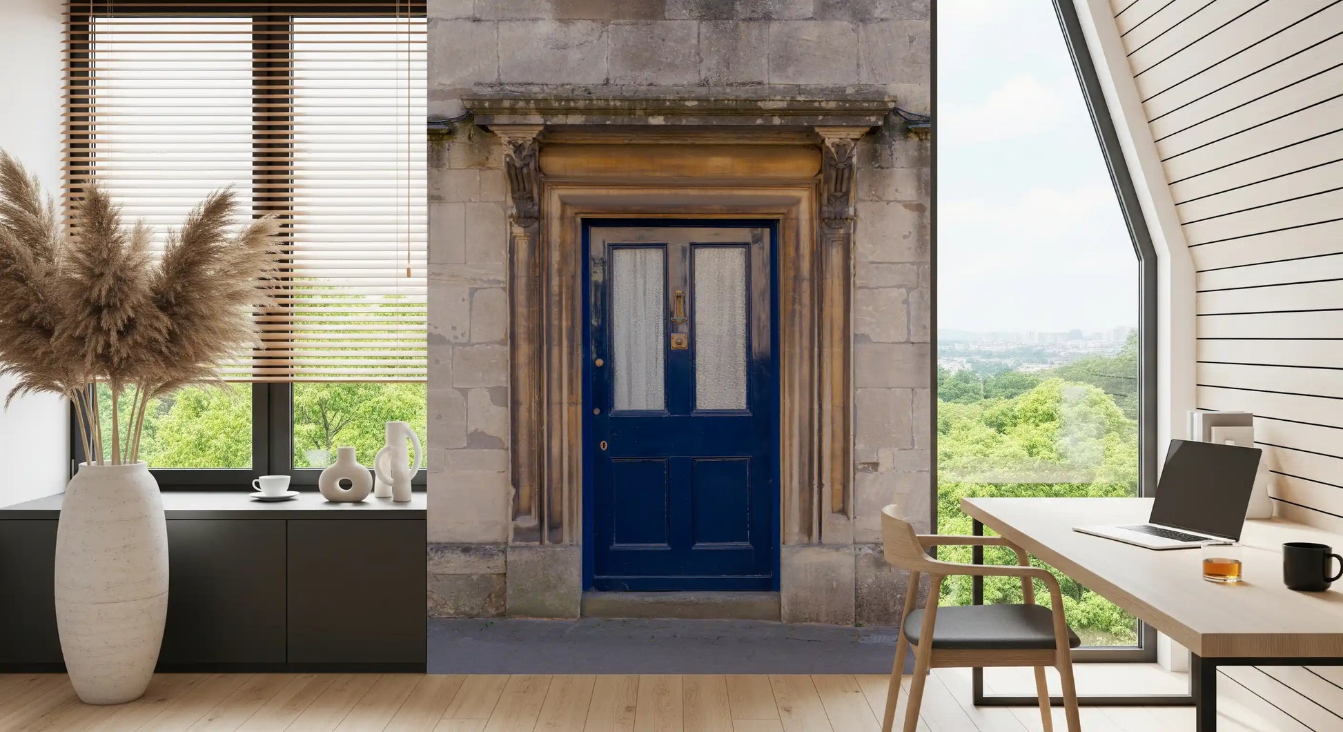 Stone Archway and Deep Blue Entry Wall Mural