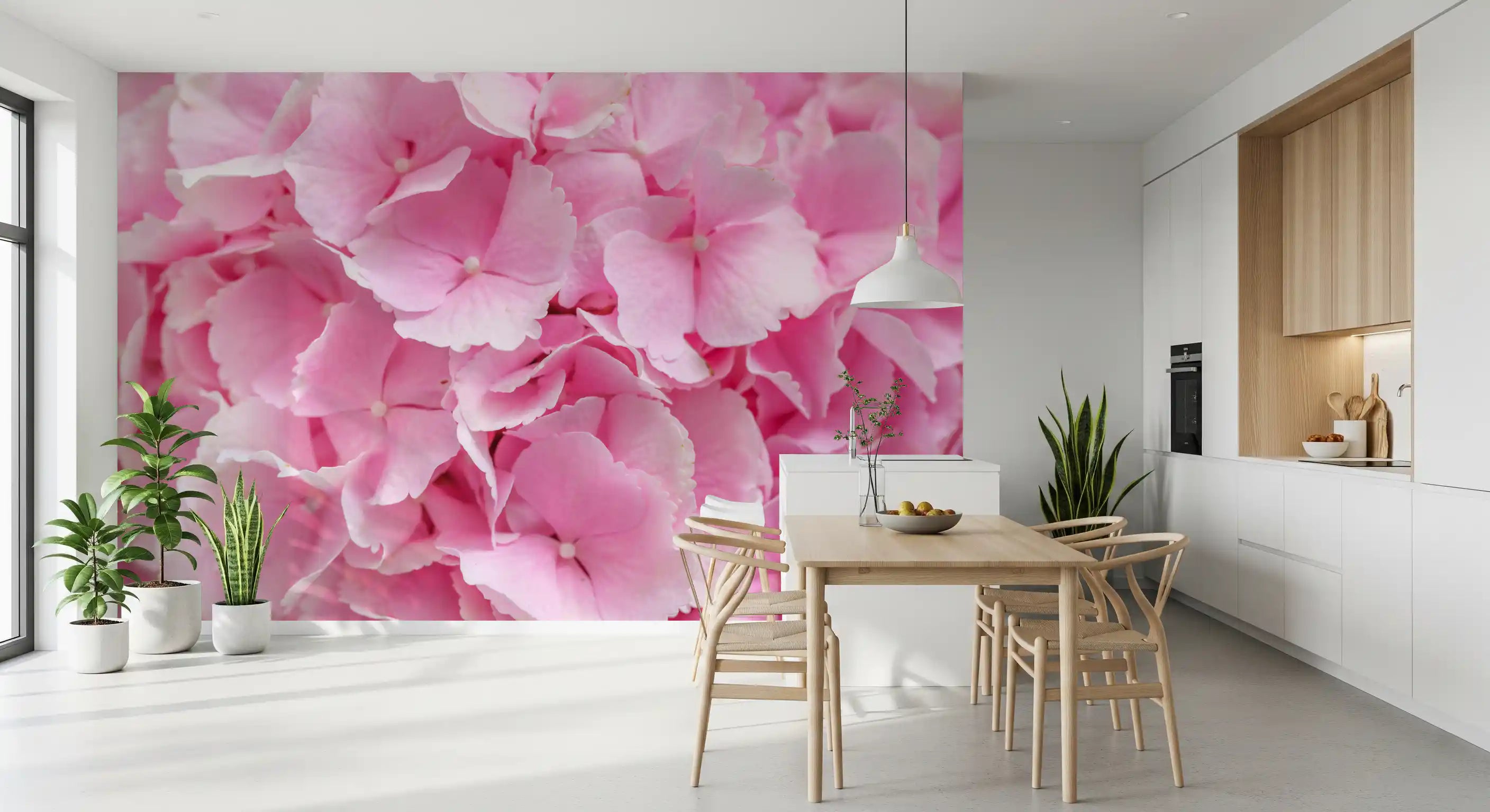 Layered pink rose petal texture wall mural in soft blush tones for dining room GD11445