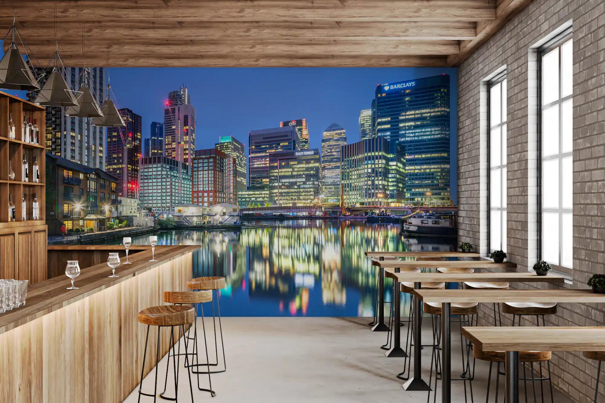 Metropolitan Water Reflection at Dusk Wall Mural