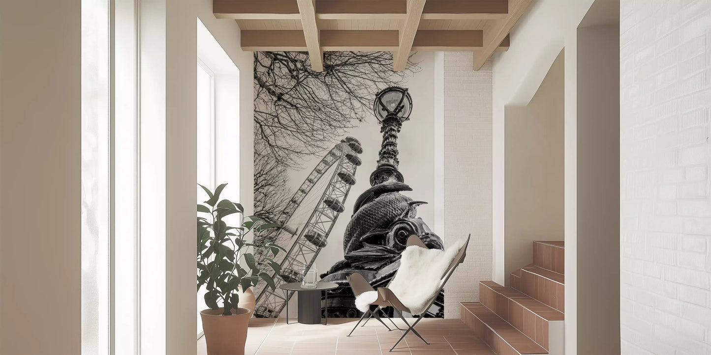 London Landmark Observation Wheel and Lamppost Wall Mural
