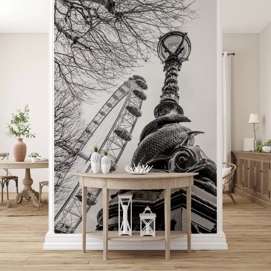 London Landmark Observation Wheel and Lamppost Wall Mural