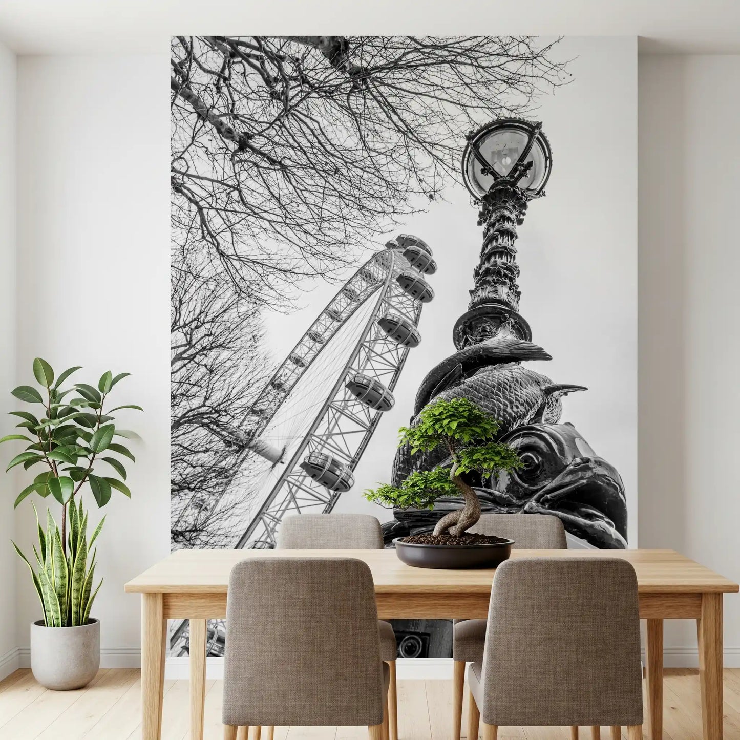 London Landmark Observation Wheel and Lamppost Wall Mural
