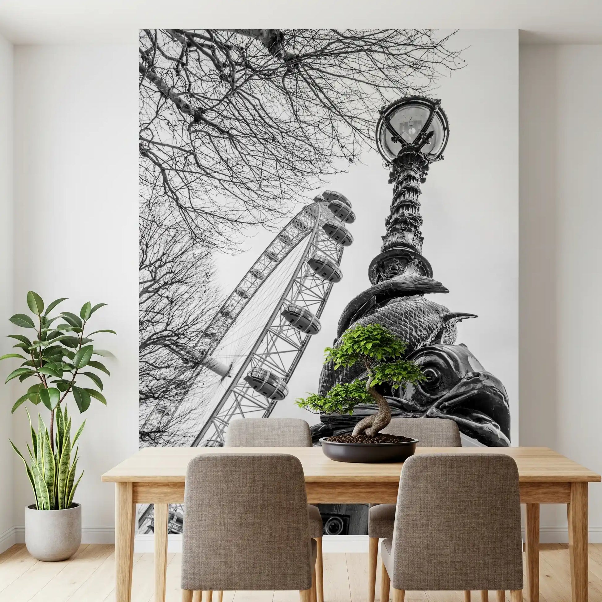 London Landmark Observation Wheel and Lamppost Wall Mural