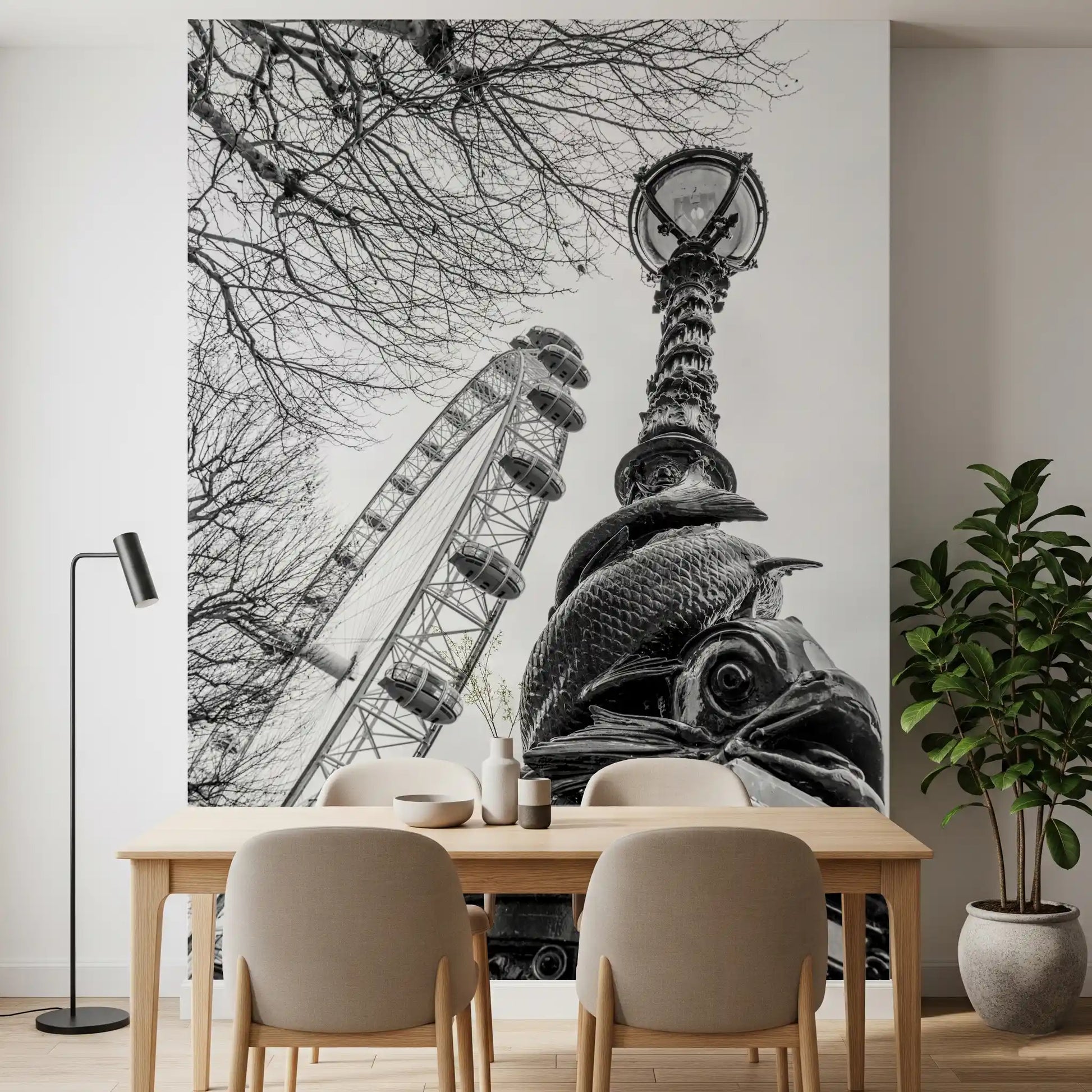London Landmark Observation Wheel and Lamppost Wall Mural