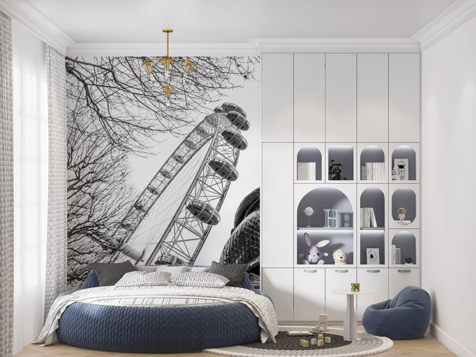London Landmark Observation Wheel and Lamppost Wall Mural