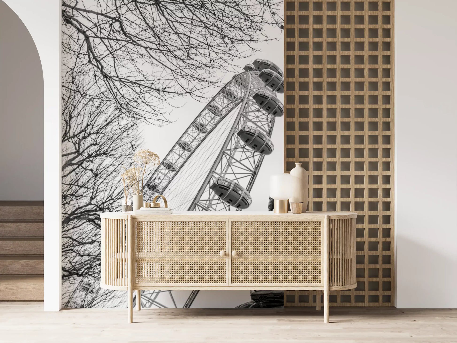 London Landmark Observation Wheel and Lamppost Wall Mural