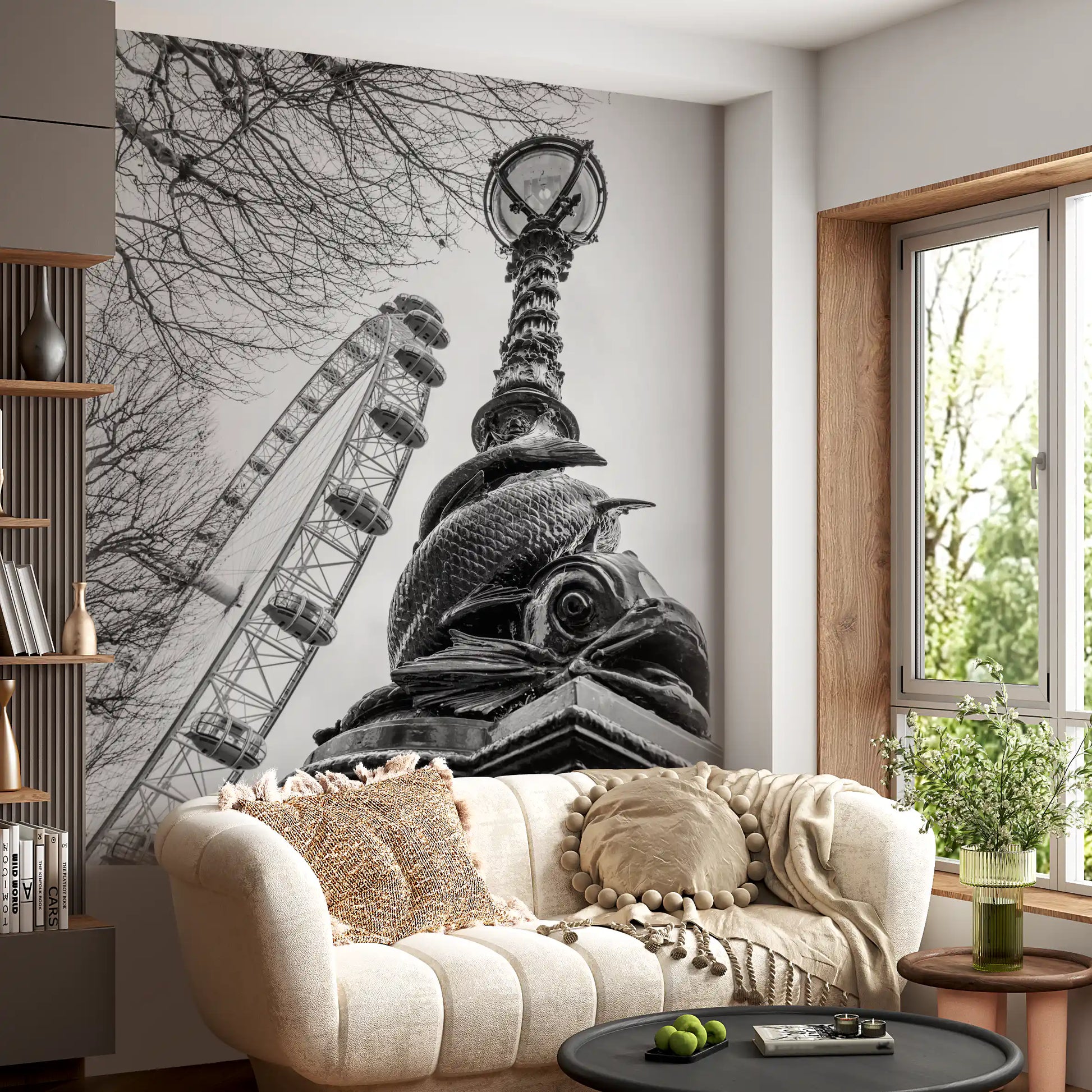 London Landmark Observation Wheel and Lamppost Wall Mural