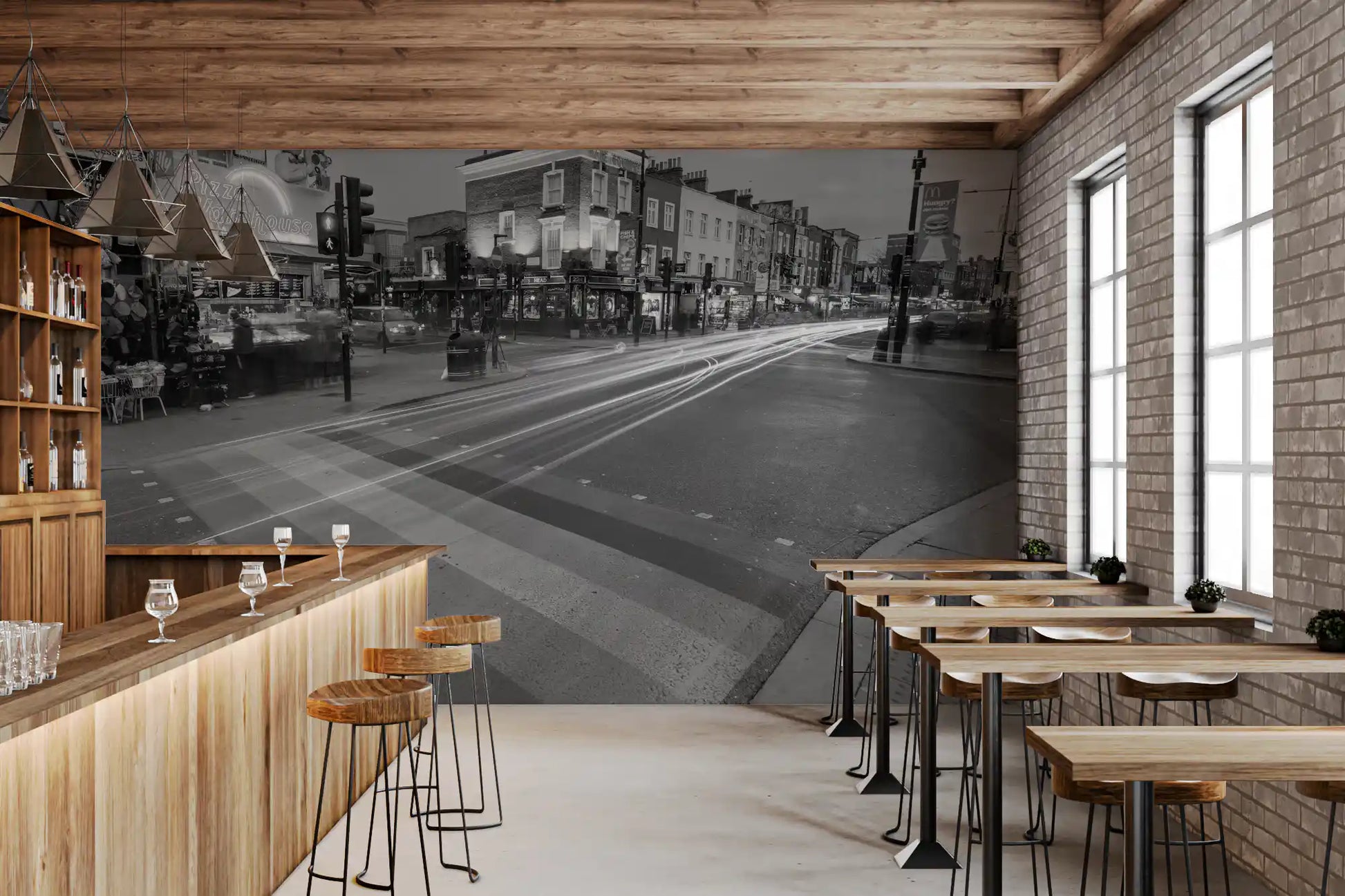 Urban Night Lights Street Scene Wall Mural