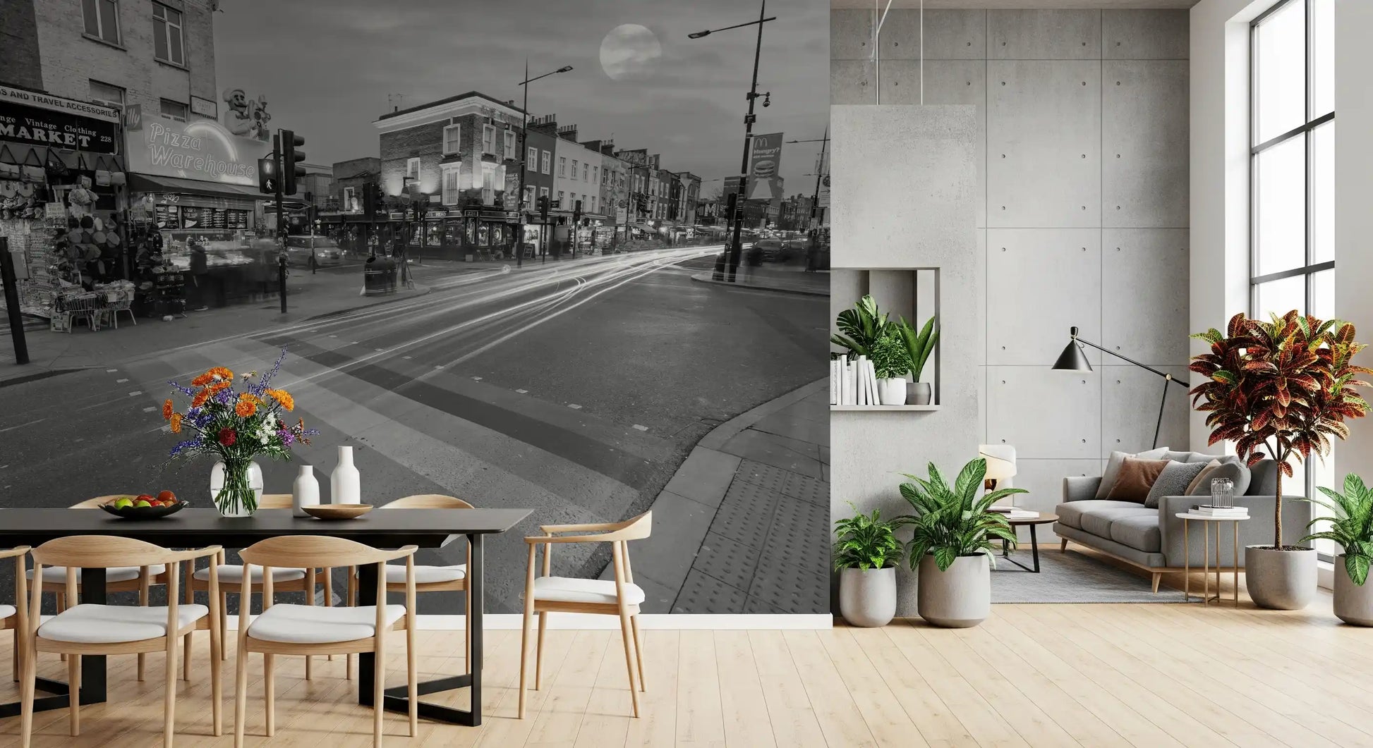 Urban Night Lights Street Scene Wall Mural