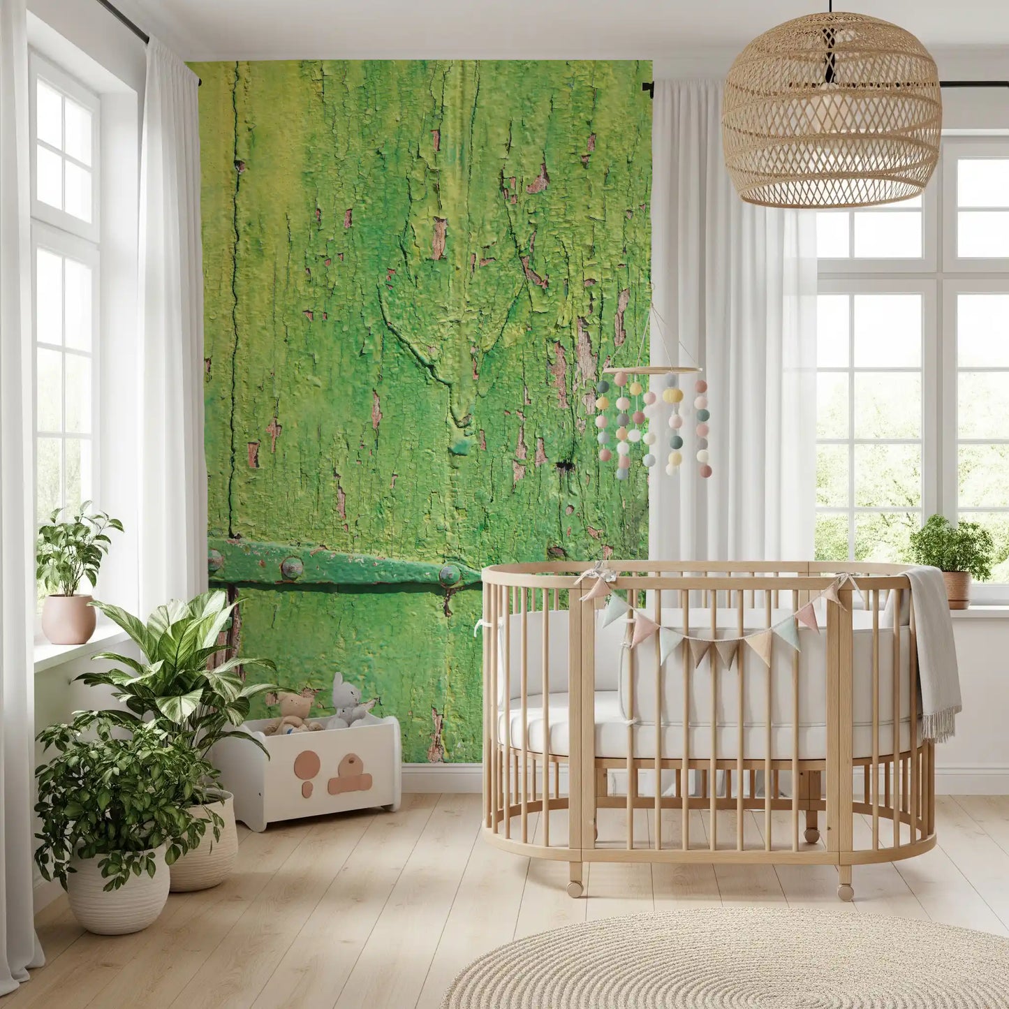 Rustic Industrial Green Wood Hinge Wall Mural