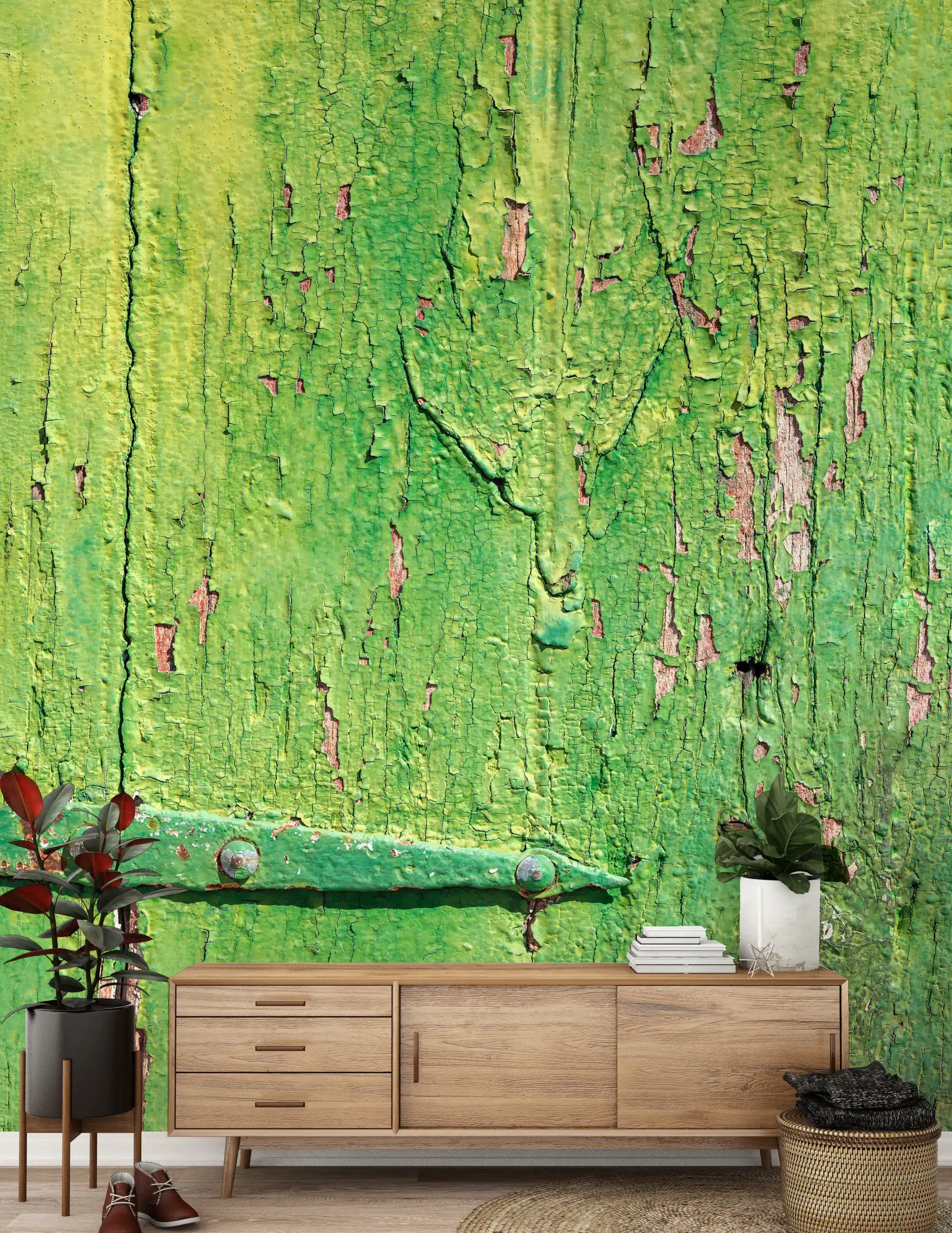 Rustic Industrial Green Wood Hinge Wall Mural