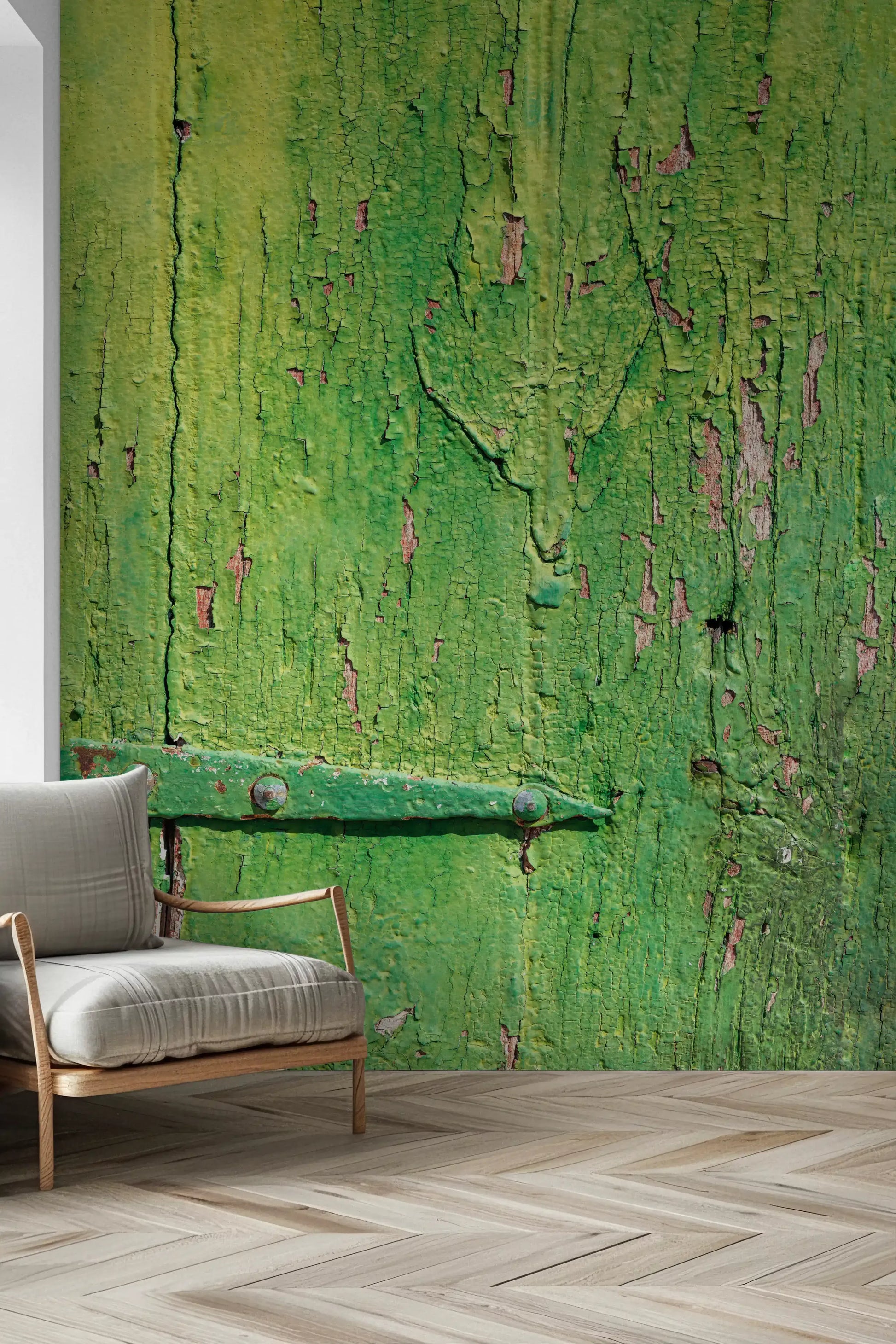 Rustic Industrial Green Wood Hinge Wall Mural