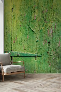 Rustic Industrial Green Wood Hinge Wall Mural