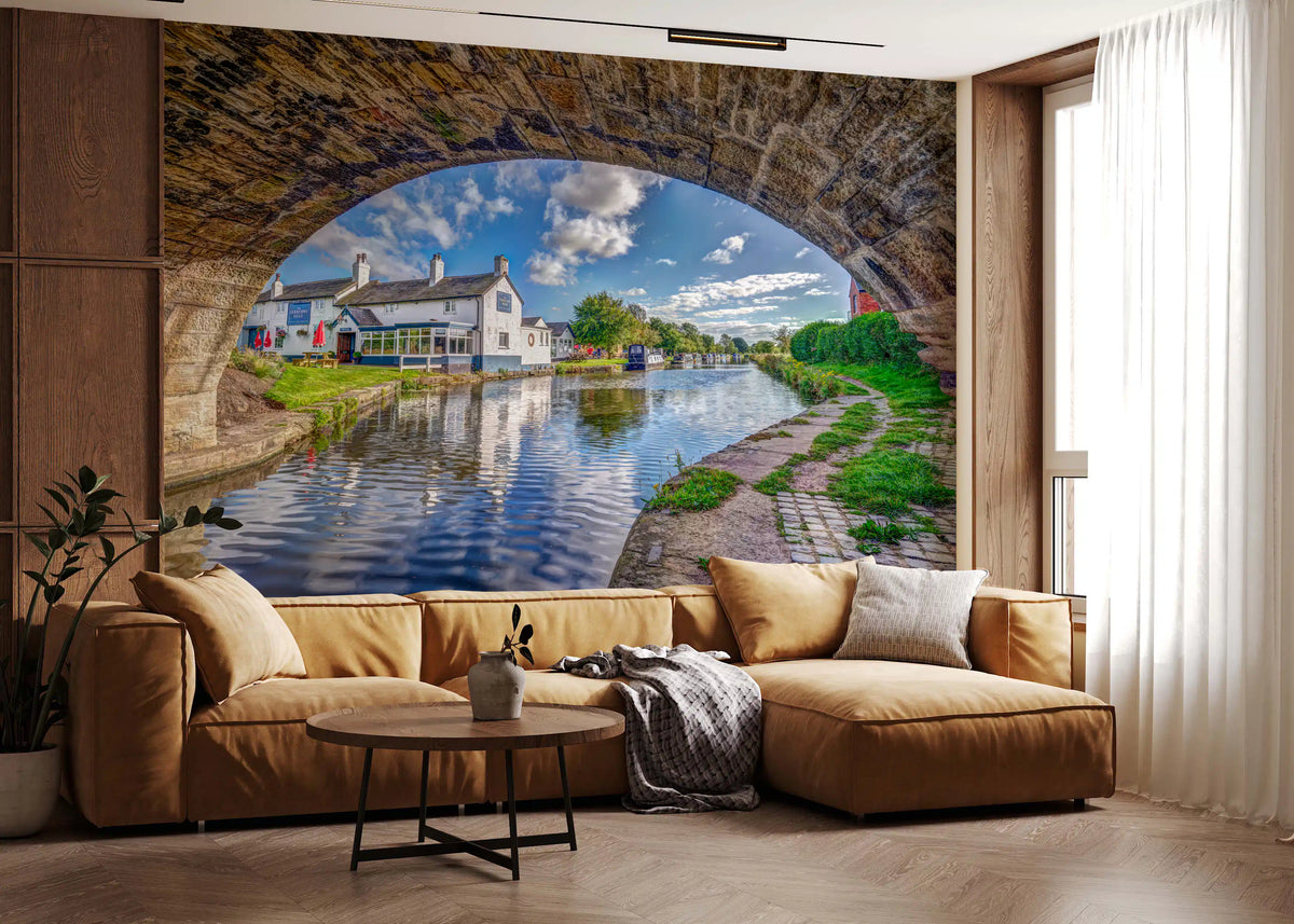 Stone archway waterside mural framing a still canal GD11463