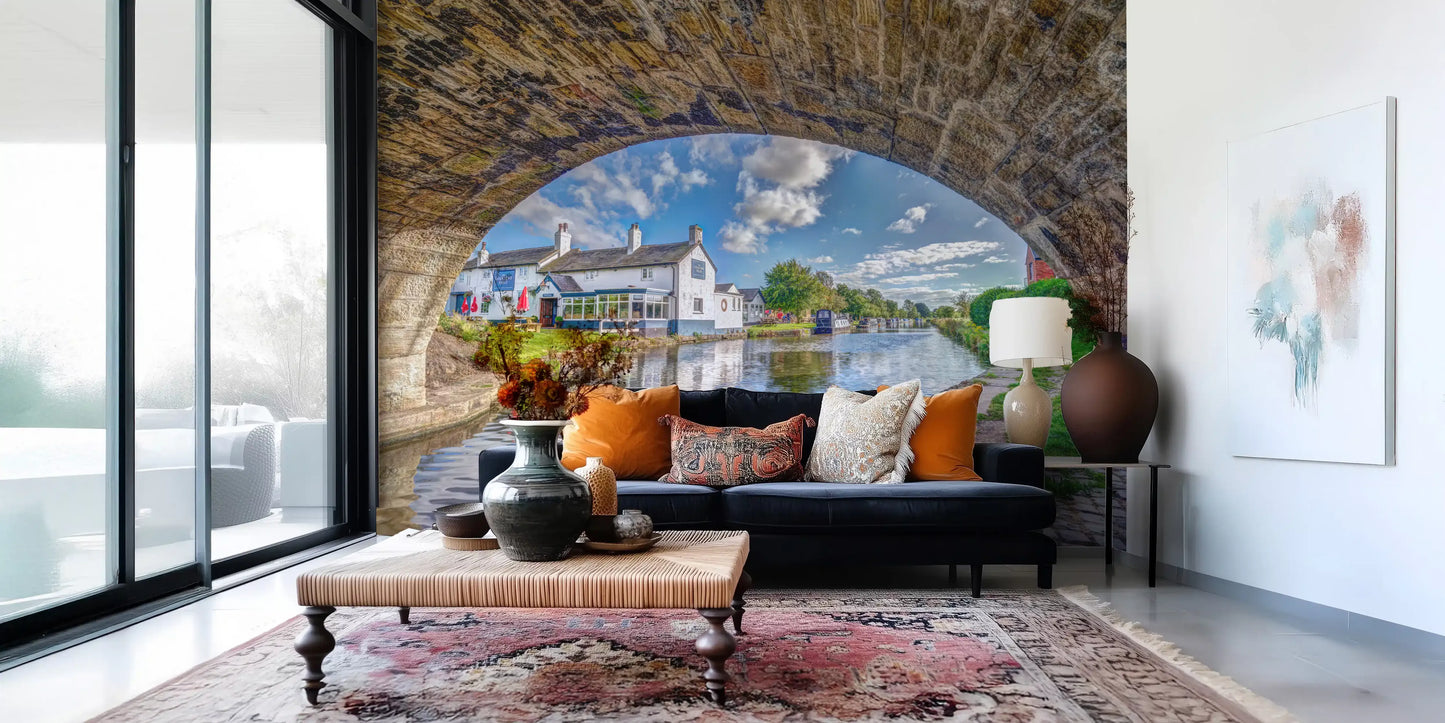 Stone Archway Waterside View Wall Mural