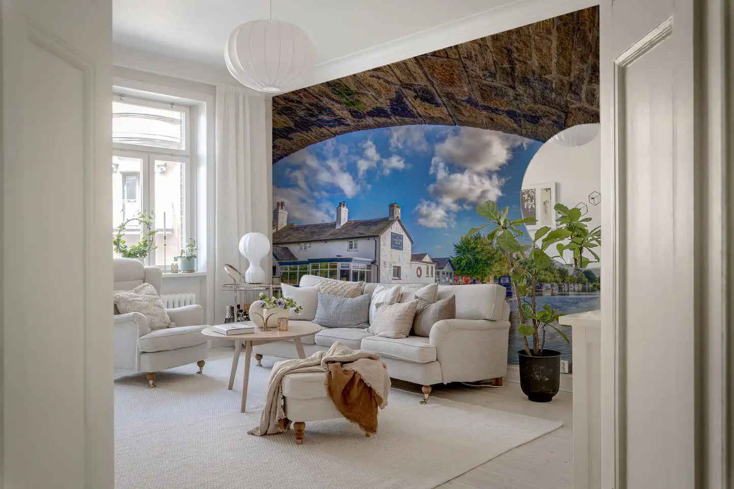 Stone Archway Waterside View Wall Mural