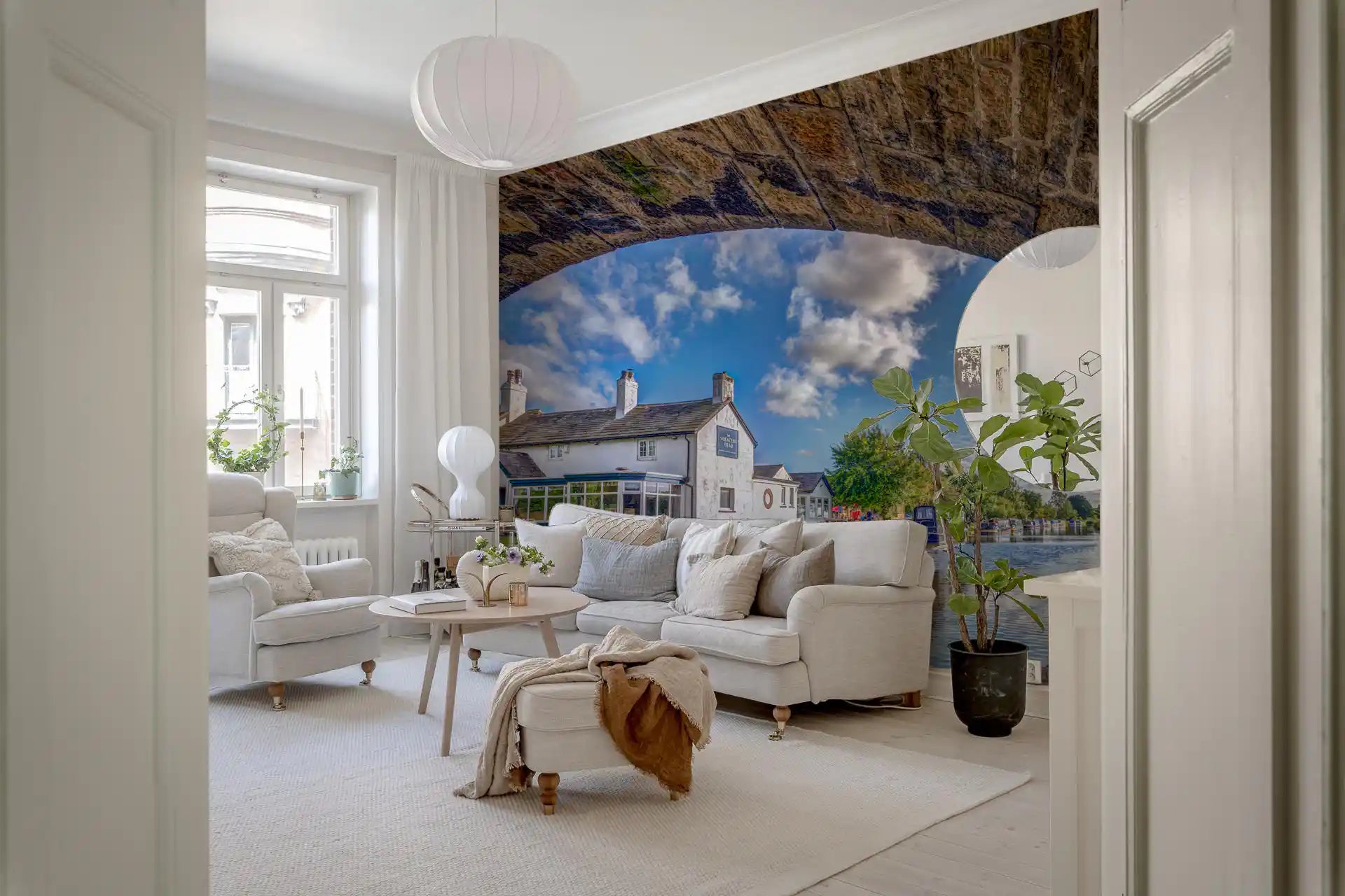 Stone Archway Waterside View Wall Mural