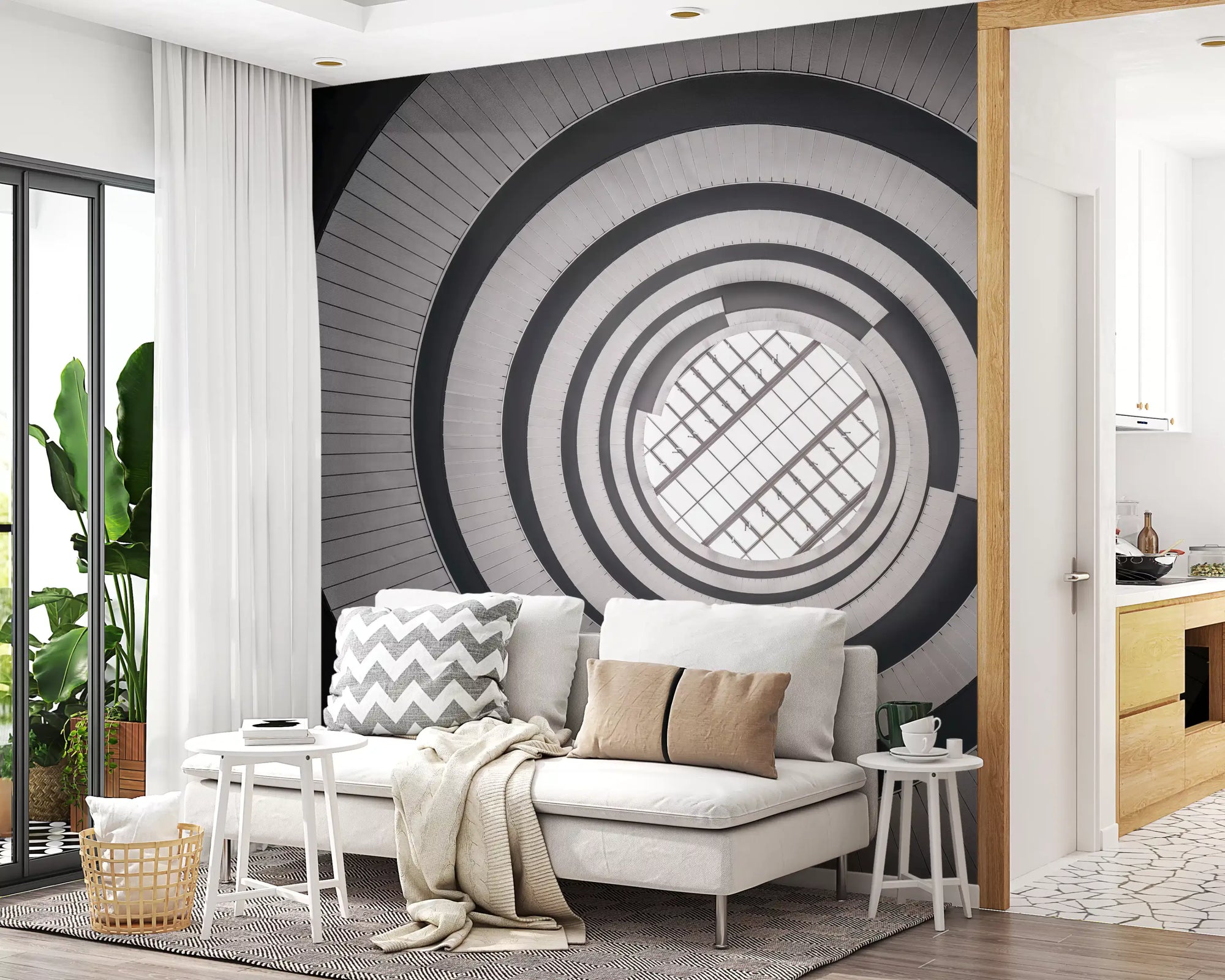 Concentric skylight mural with spiralling stone rings GD11465