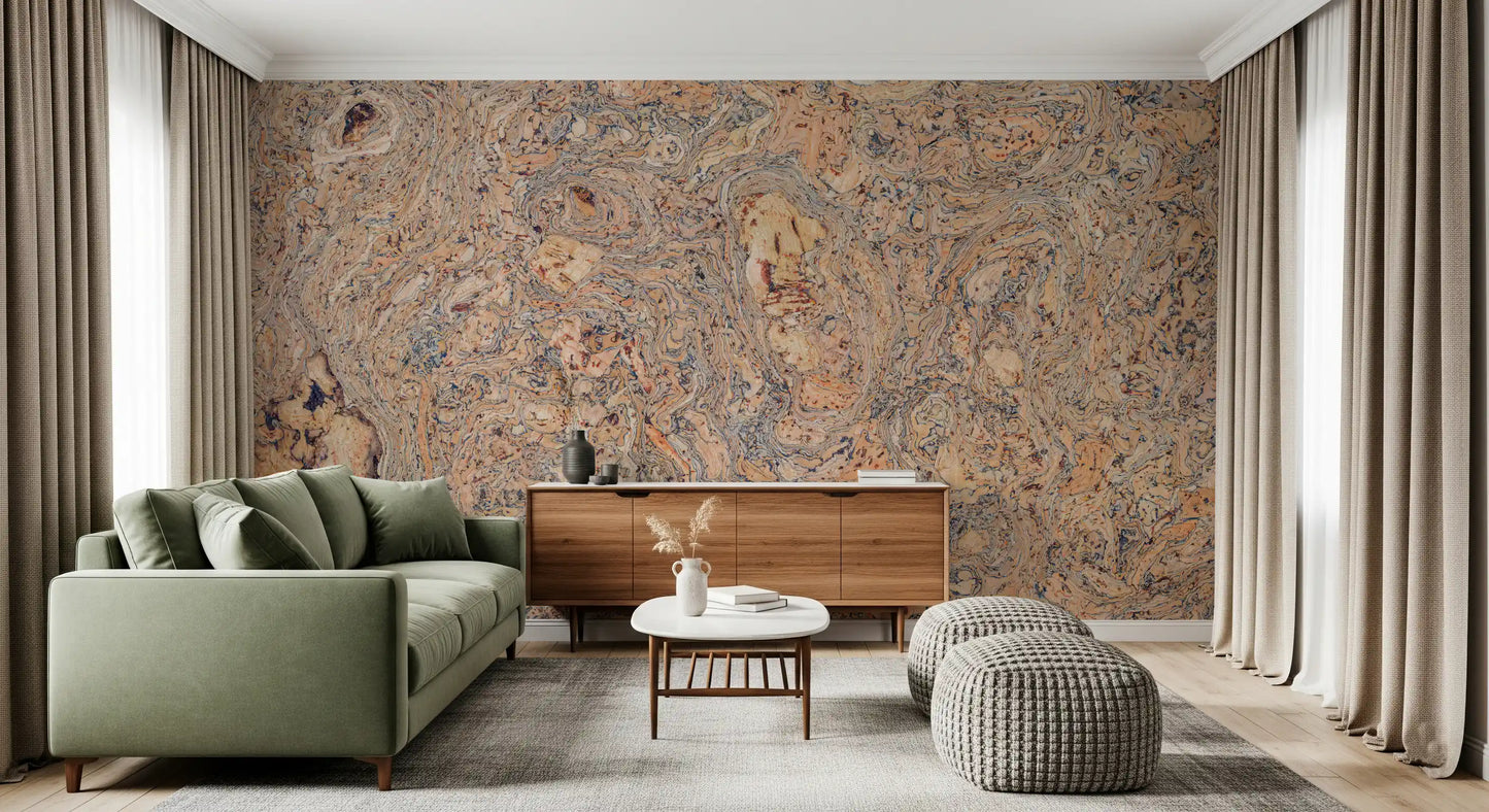 Rustic Swirling Bark Motif Wall Mural