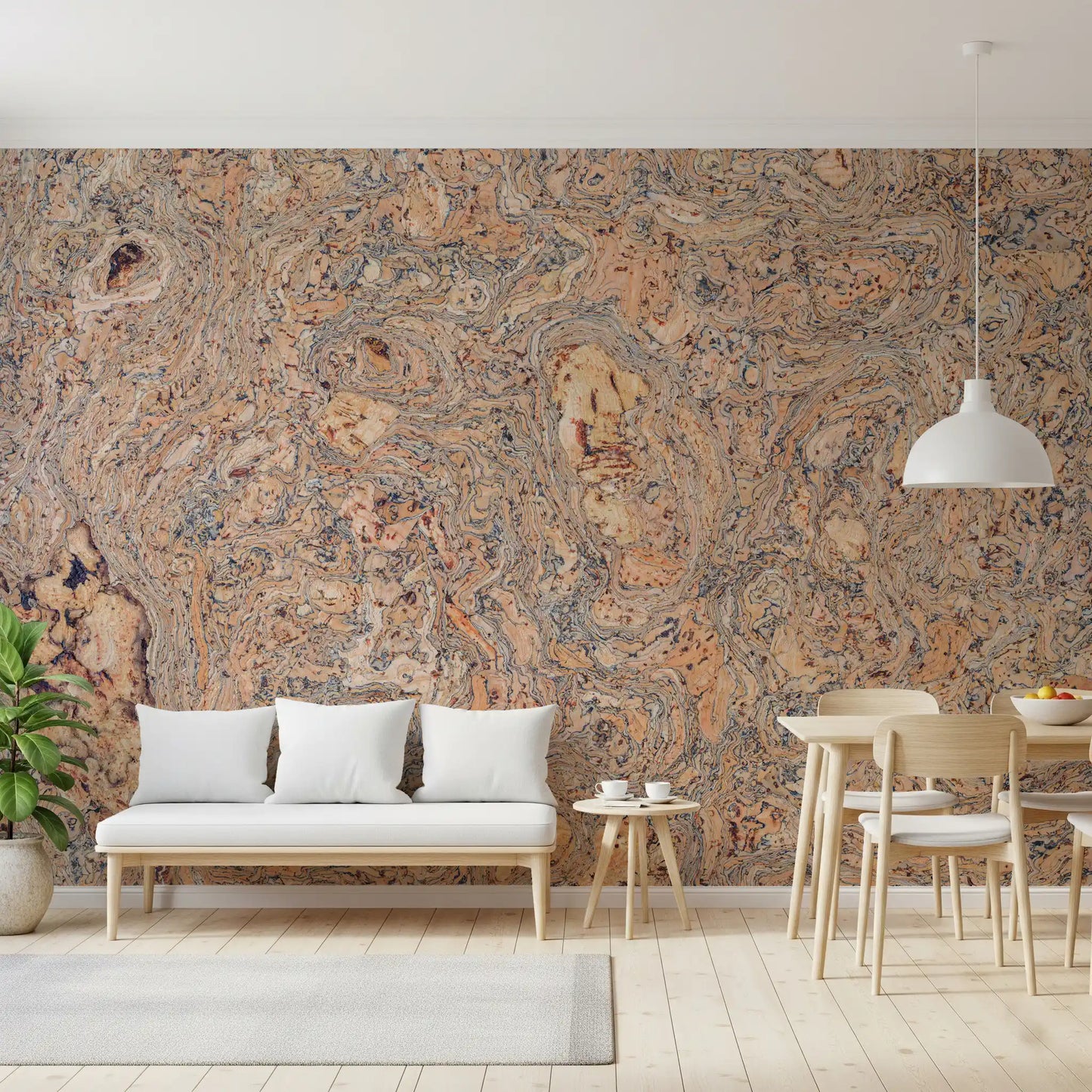 Rustic Swirling Bark Motif Wall Mural