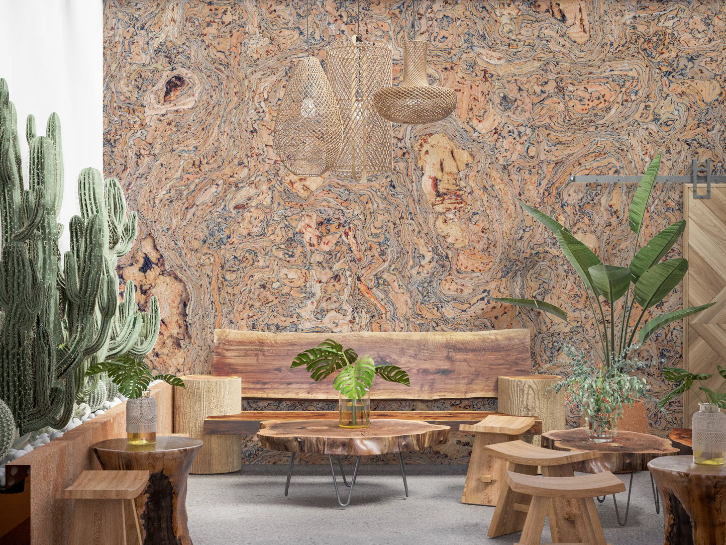 Rustic Swirling Bark Motif Wall Mural