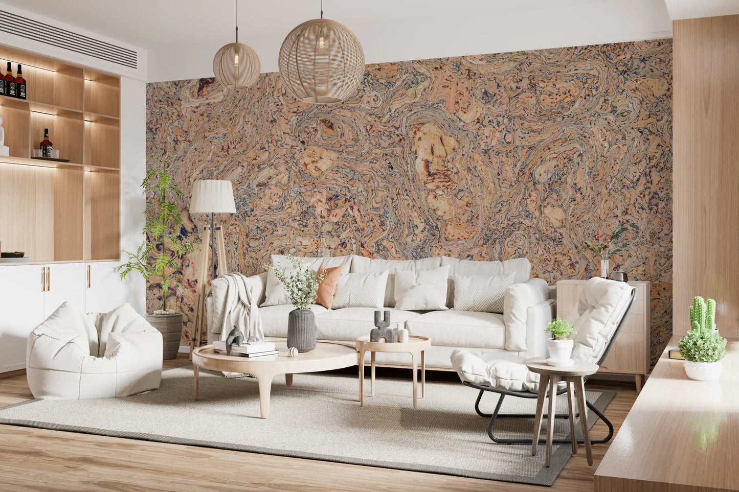 Rustic Swirling Bark Motif Wall Mural