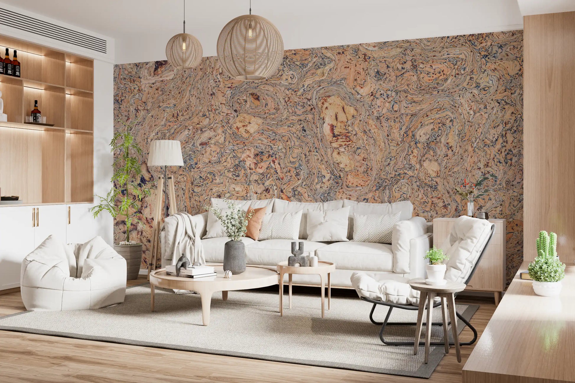 Rustic Swirling Bark Motif Wall Mural