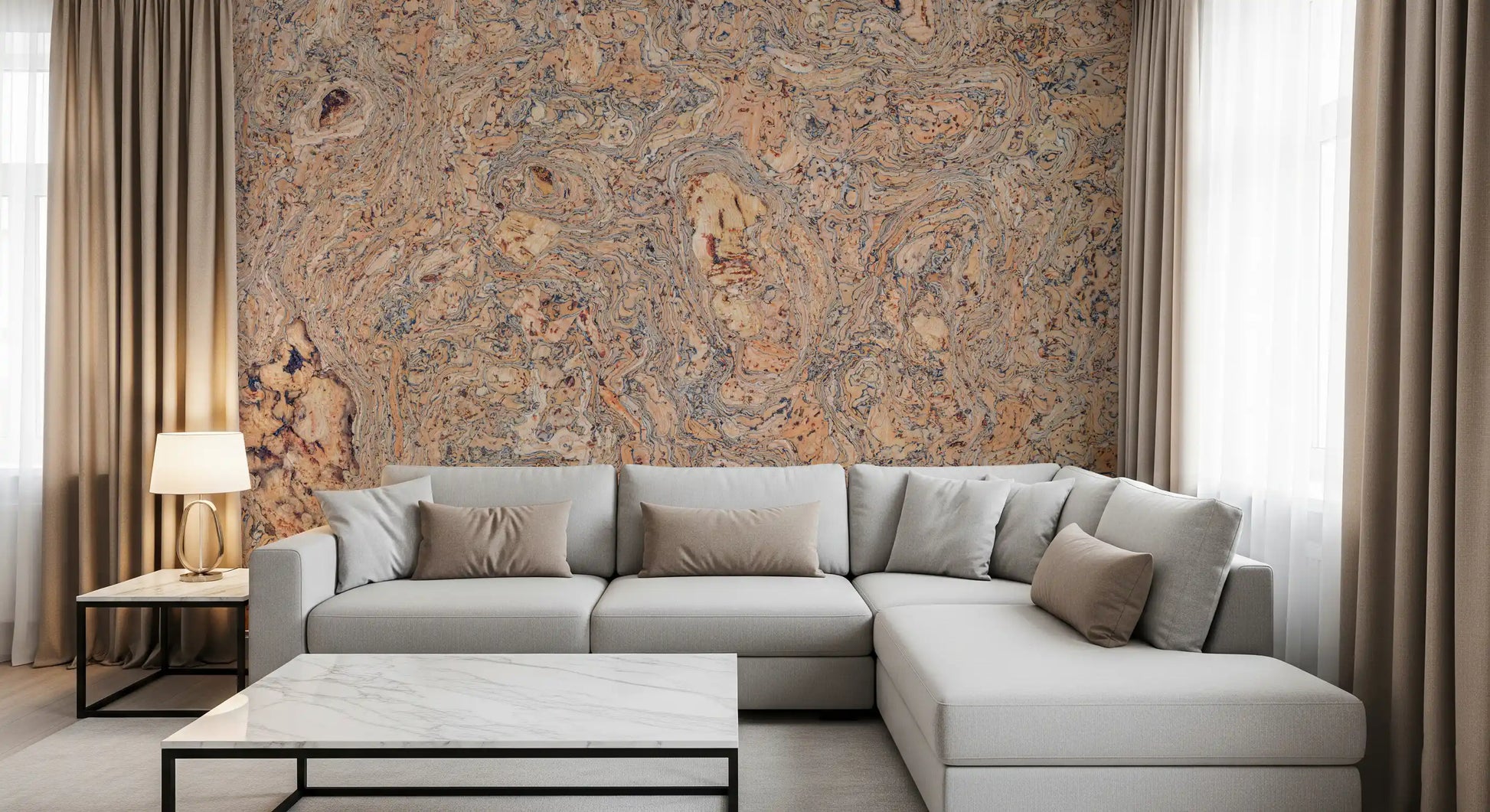 Rustic Swirling Bark Motif Wall Mural