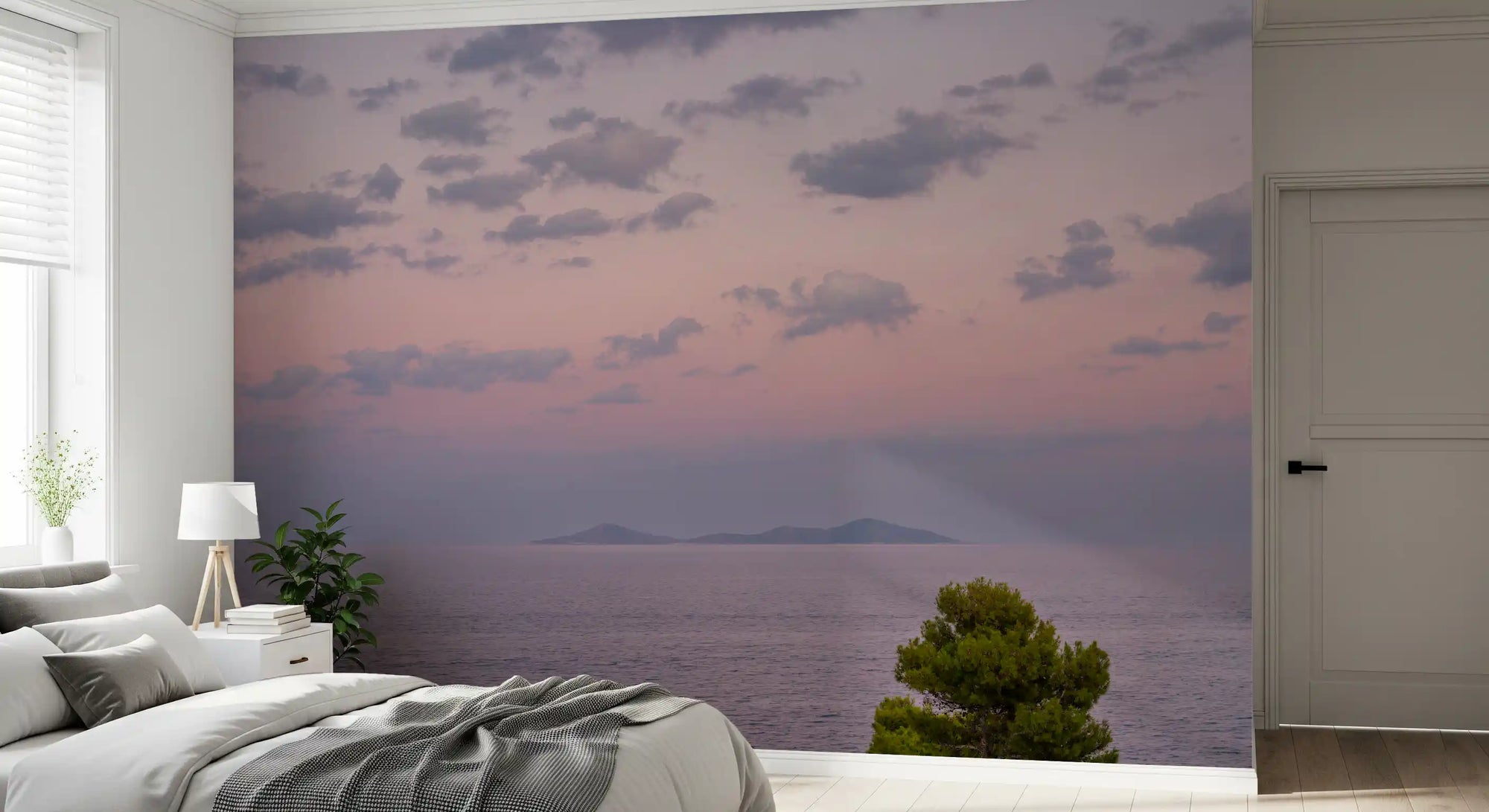 Ethereal dusk seascape mural with a pastel pink sky GD11468