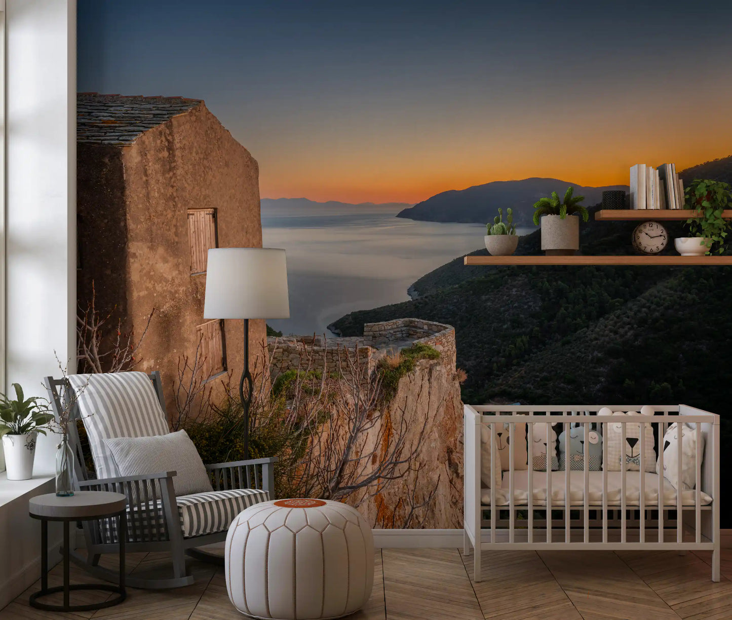 Rustic Stone Retreat at Golden Hour Wall Mural