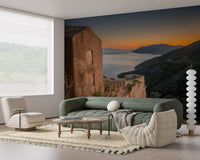 Rustic Stone Retreat at Golden Hour Wall Mural