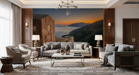 Rustic Stone Retreat at Golden Hour Wall Mural
