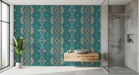 Teal & Gray Intricate Abstract Ornamental Wallpaper