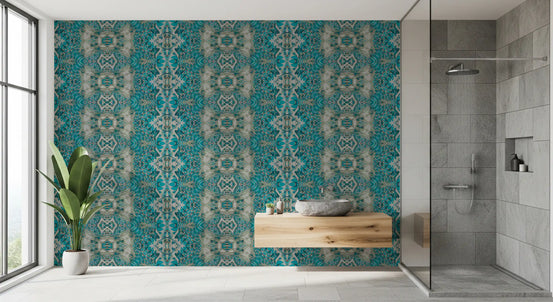Teal & Gray Contemporary Baroque - BELLAGIO Wallpaper
