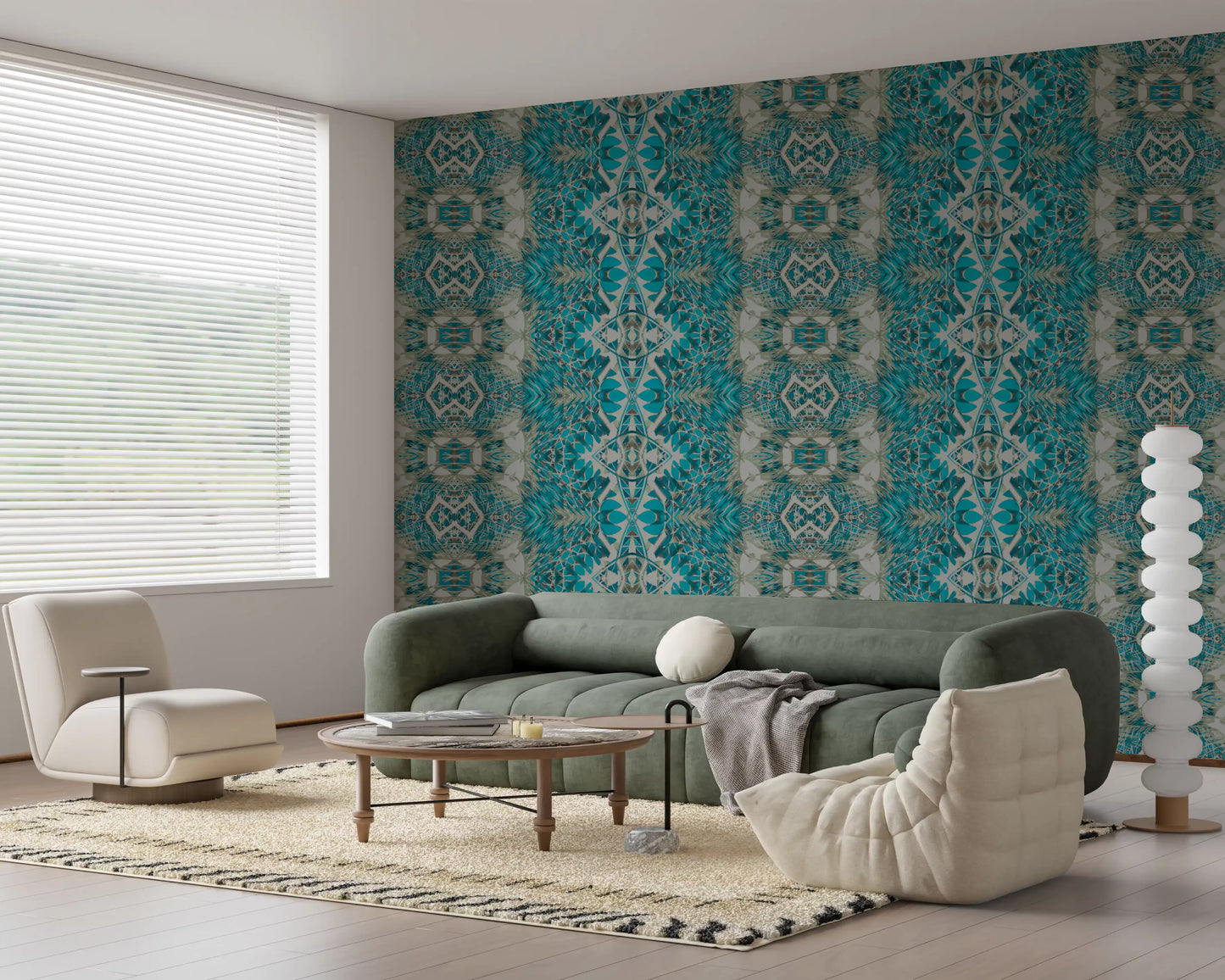 Teal & Gray Intricate Abstract Ornamental Wallpaper