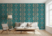 Teal & Gray Intricate Abstract Ornamental Wallpaper