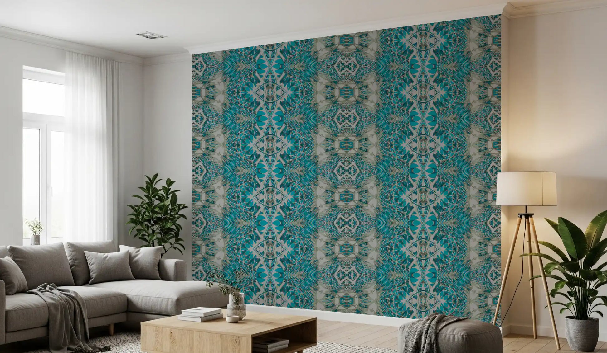 Teal & Gray Intricate Abstract Ornamental Wallpaper