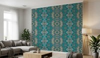 Teal & Gray Intricate Abstract Ornamental Wallpaper