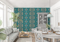 Teal & Gray Intricate Abstract Ornamental Wallpaper