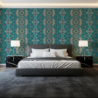 Teal & Gray Intricate Abstract Ornamental Wallpaper