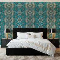 Teal & Gray Intricate Abstract Ornamental Wallpaper