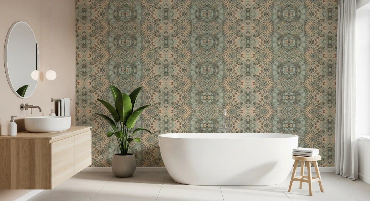 Peach & Sage Contemporary Abstract Botanical Wallpaper
