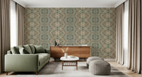 Peach & Sage Contemporary Abstract Botanical Wallpaper